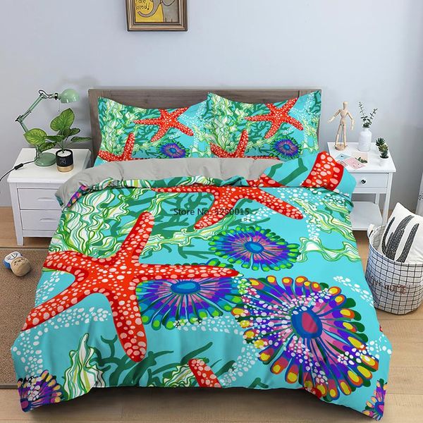

bedding sets starfish sea world duvet cover seashell bedclothes twin//king size bed room for kids home