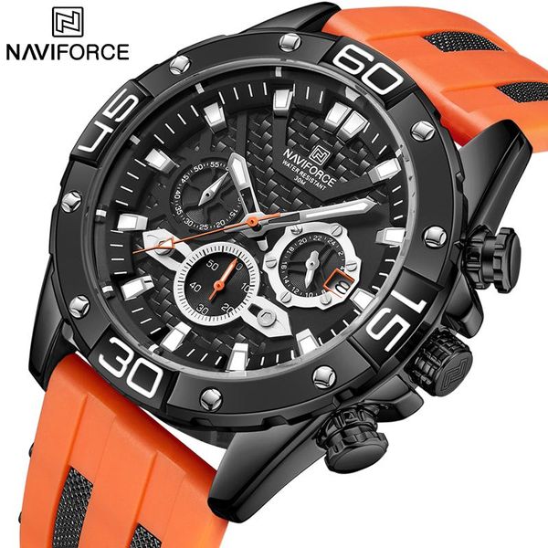 

wristwatches naviforce watches for men silicone military sport watch waterproof chronograph quartz wristwatch date male clock, Slivery;brown