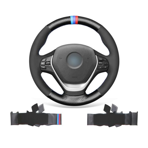 

diy custom black leather pu carbon fiber car steering wheel cover warp for bmw 3 series f30 f34 f22 f23 f32