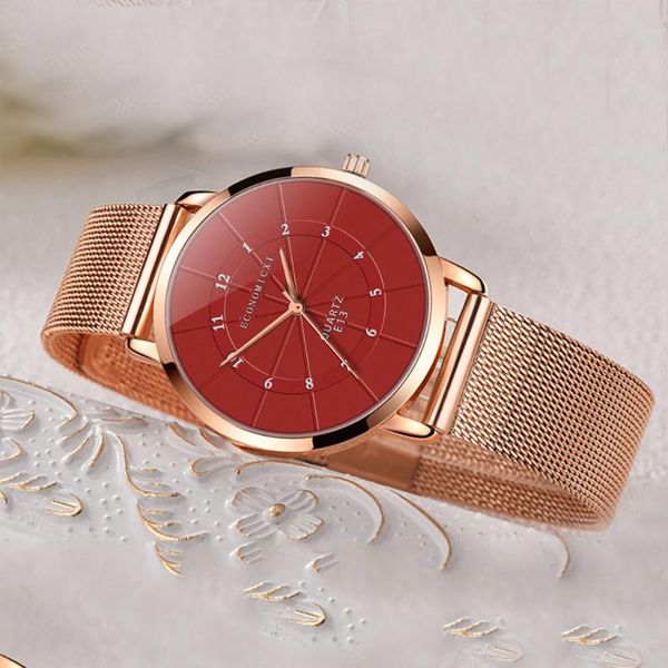 

wristwatches women watches stainless steel mesh strap thin section ladies quartz clock zegarek damski fi, Slivery;brown