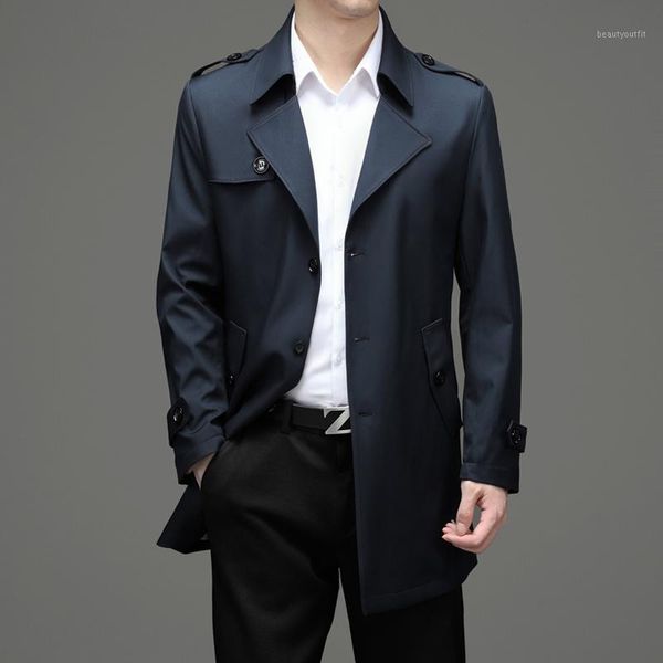 

men's trench coats spring/autumn business casual long jacket men cardigan turn-down collar overcoat male 3 colors, Tan;black