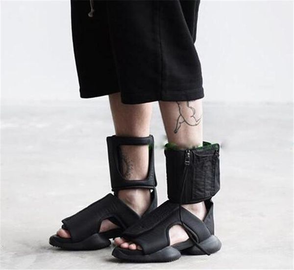 

sandals novelty mens fashion summer shoes platform hook&loop gladiator men casual cut-out zipper flip flops, Black