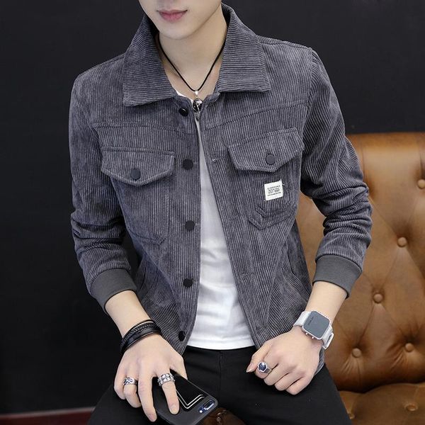 

men's jackets 2021 spring and autumn style jacket corduroy korean casual clothes trend lapel, Black;brown
