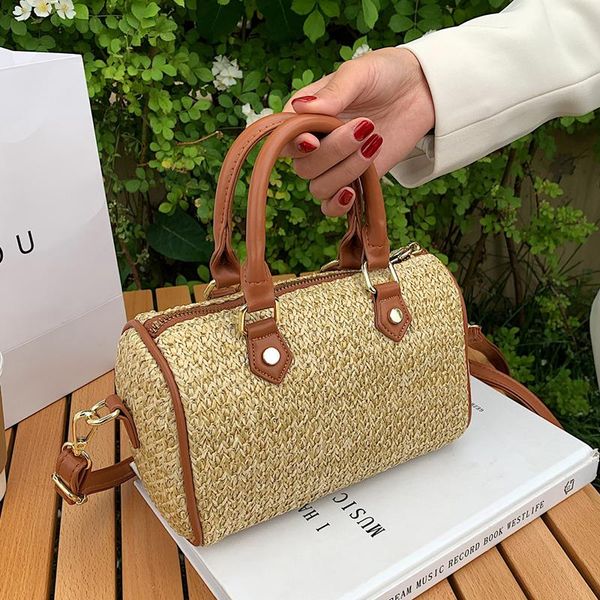 

evening bags designer woven bucket for women 2021 fashion straw crossbody ladies summer messenger shoulder handbags and purses