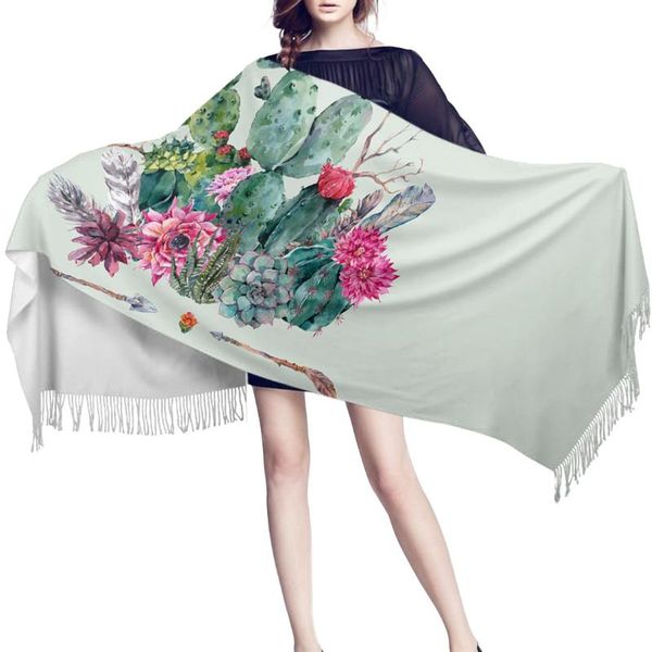 

scarves women cashmere with tassel cactus flower green lady winter autumn long scarf female shawl men, Blue;gray