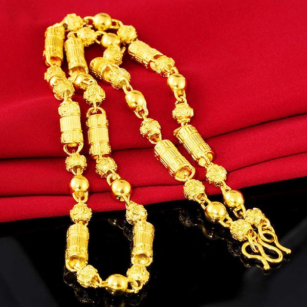 

7mm heavy men's great wall pattern beads chains 24k gold plated beaded necklaces njgn088 fashion wedding gift men yellow gold plate cha, Silver