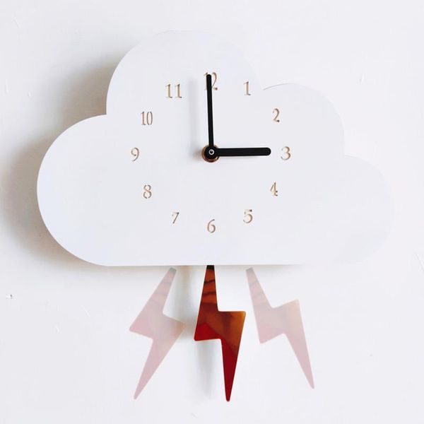 

wall clocks bedroom children battery powered wooden cloud gift home decor nursery clock cute kids room with swing flash office kitchen