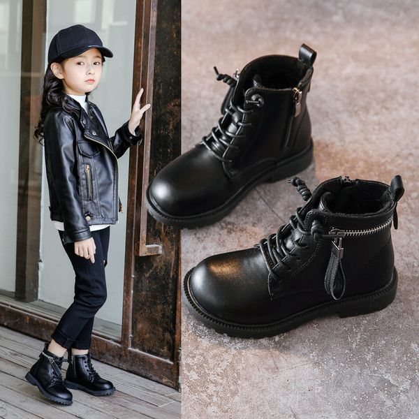 

70% off factory online girls' shoes 2021 new children's martin short boots autumn and winter boys' baby leather plush foreign, Black