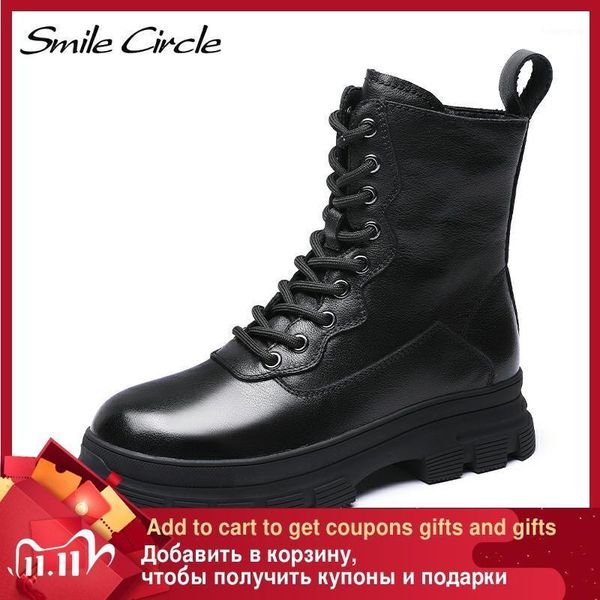 

boots smile circle motorcycle to the calf women genuine leather fashion platform high heels side zipper ladies booties1, Black