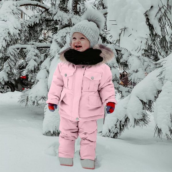 

down coat 2pcs set baby girl winter jacket and jumpsuit for children thicken warm fur collar girls infant snowsuit 0-4year, Blue;gray