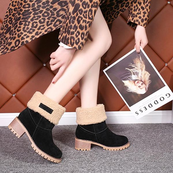

boots ryrjglxp women's non-slip winter warm snow thick-soled shoes thick fur botas mujer thigh high, Black