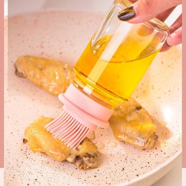 

tools & accessories portable silicone oil bottle with brush bbq liquid pastry smear fried steak kitchen baking tool refillable
