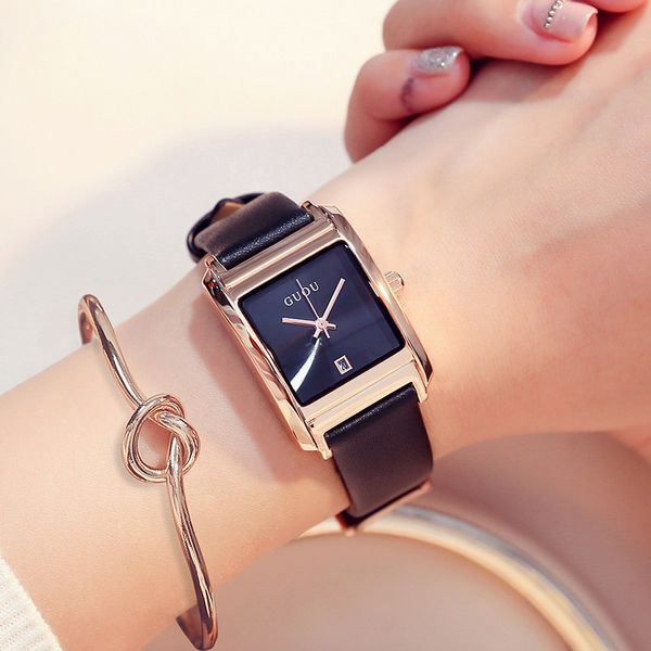 

designer watch brand watches luxury watch guou square women's belt simple scale fashion leather quartz trend with calendar, Slivery;brown