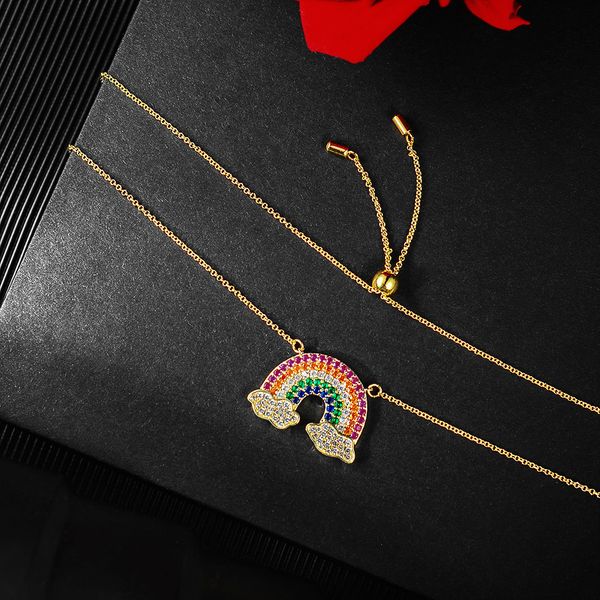 

rainbow necklace mori is japan and south korea's versatile net red the same girls' minority collarbone chain necklace, Black