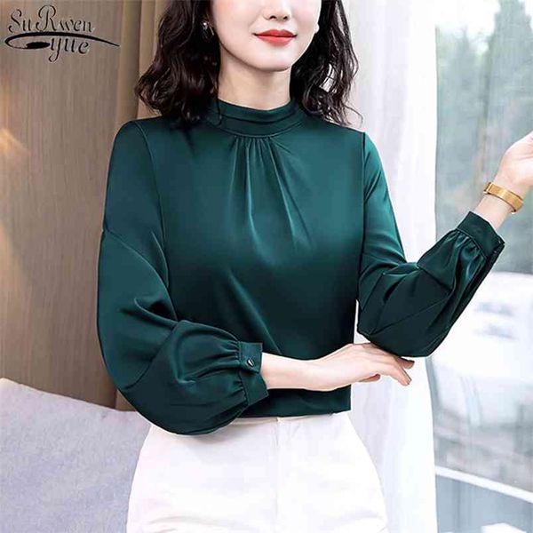 

spring women's long sleeve elegant satin blouse fashion korean style loose silk feminina plus size lady shirt 210421, White