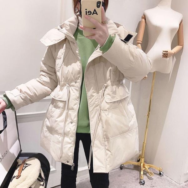 

women's down & parkas 2021 fashion women's winter loose warm jacket hooded solid color coat long white duck clothing, Black