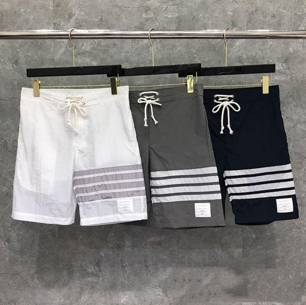 

shorts fashion tb thom brand casual men summer beach sports trousers striped panelled jogger track shorts ins, White;black