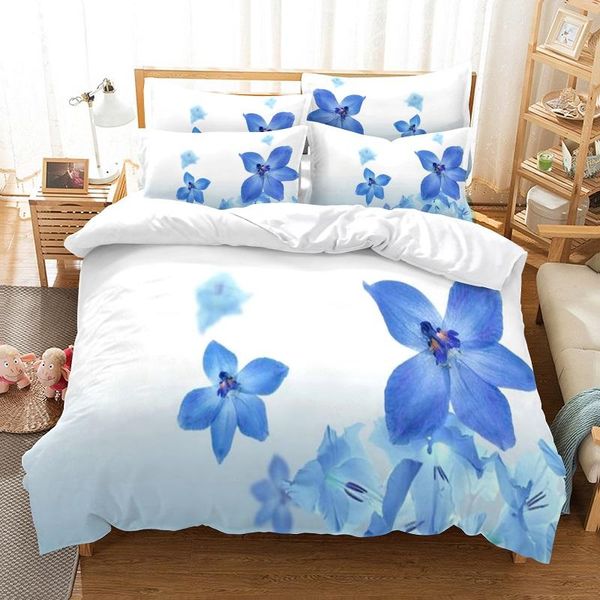 Conjuntos de cama Blue Floral Imprimir Cobertura de Edredor Set 3D Digital Printing Bed Roupa De Moda Design Comforter