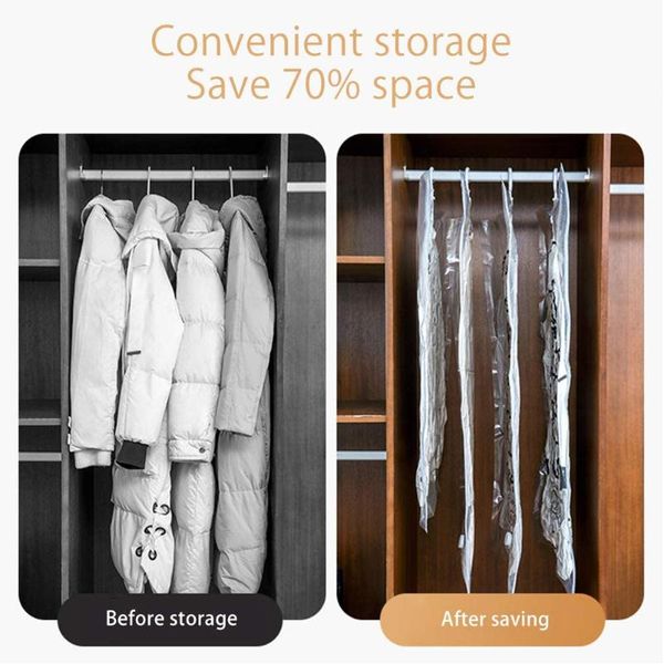

storage bags 4pcs vacuum bag hanging clothes space saver closet organizers with manual pump travel saving package