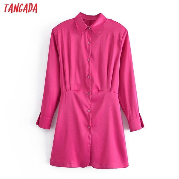 

casual dresses tangada 2021 autumn fashion women pink shoulder pads shirt dress long sleeve office ladies mini qn179, Black;gray