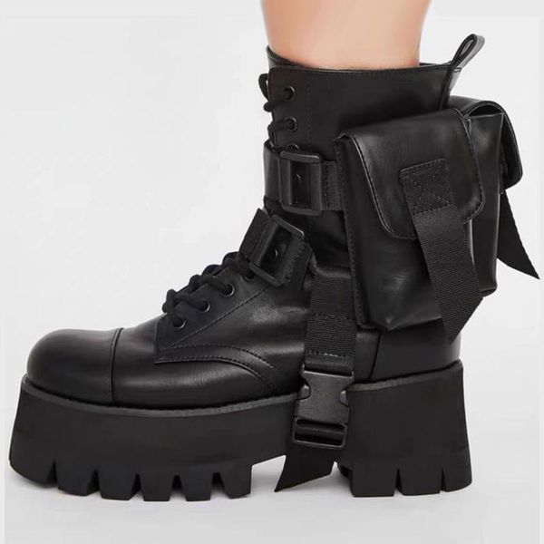 

boots arden furtado fashion women's shoes winter casual motercycle short platform cross tied ankle matin, Black