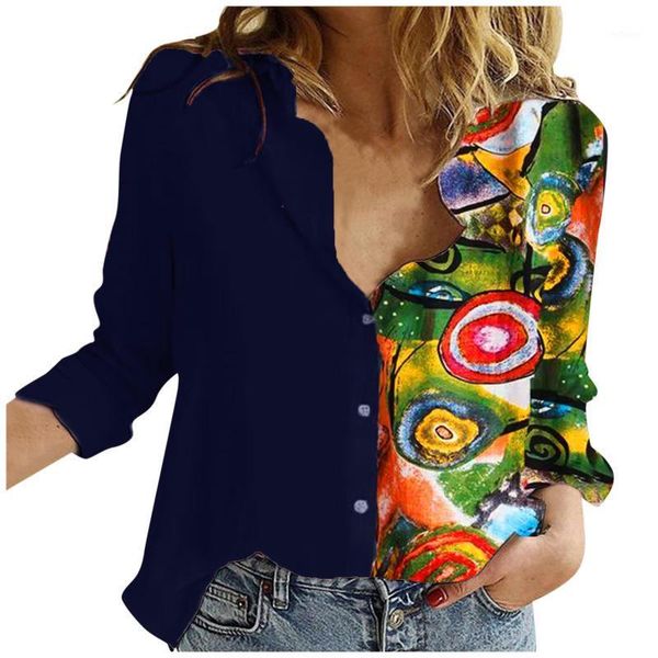 

women's blouses & shirts floral printed lapel womens casual loose western style girl fashion vintage trendy ins femme clothing, White