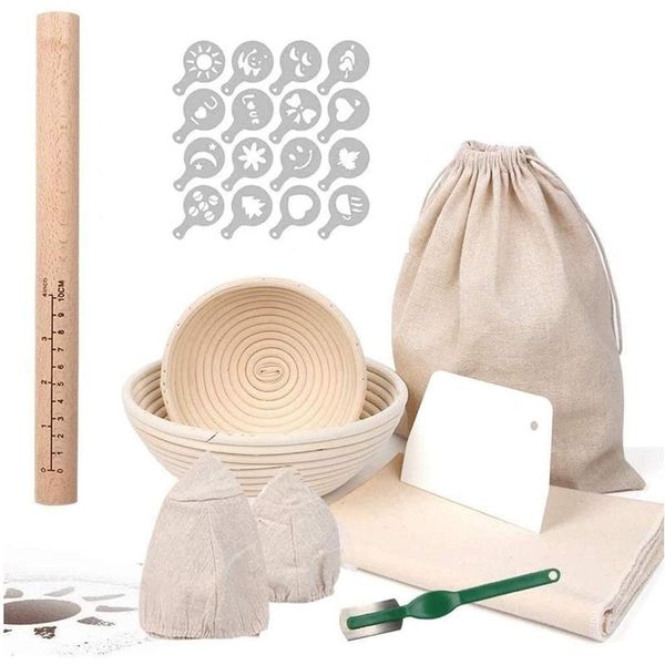 

storage baskets proofing round 16cm + 22cm, with baker's linen, dough scraper, basket set for bread