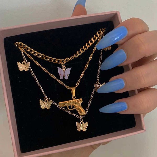 

bohemian multilayer necklaces for women men gold butterfly portrait coin cross crystal chokers necklace trendy new jewelry gifts, Silver