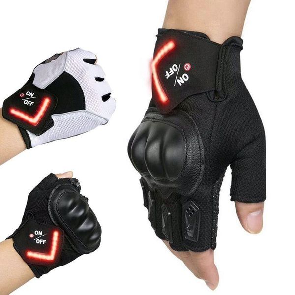 

1pair rechargeable led automatic induction turn signal outdoor cycling warning light breathable half finger gloves, Black