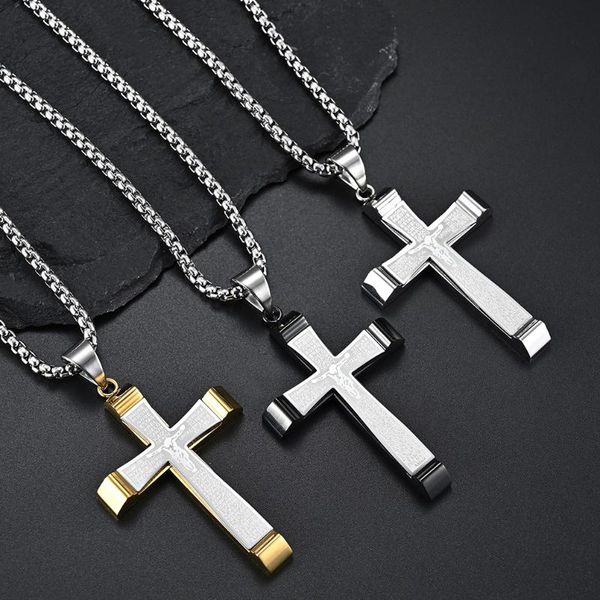 

pendant necklaces european and american fashion temperament large stainless steel cross titanium necklace, Silver