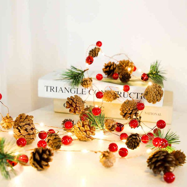 

christmas led copper wire lamp pinecone pine needle bell red fruit decorative string battery box cane color