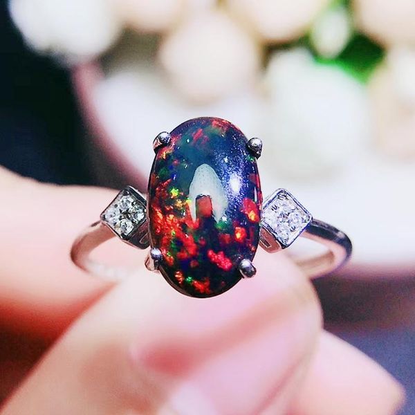 

cluster rings per jewelry natural real black opal simple style ring 1.5ct gemstone 925 sterling silver q2042630, Golden;silver