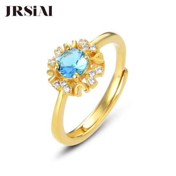 

cluster rings jrsial 925 sterling silver jewelry ring crystal gold plated wild resizable woman korean fashion, Golden;silver