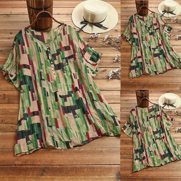 

women's blouses & shirts plus size women ladies short sleeve print loose blouse womenpullover tee shirt blusas mujer de moda 2021, White