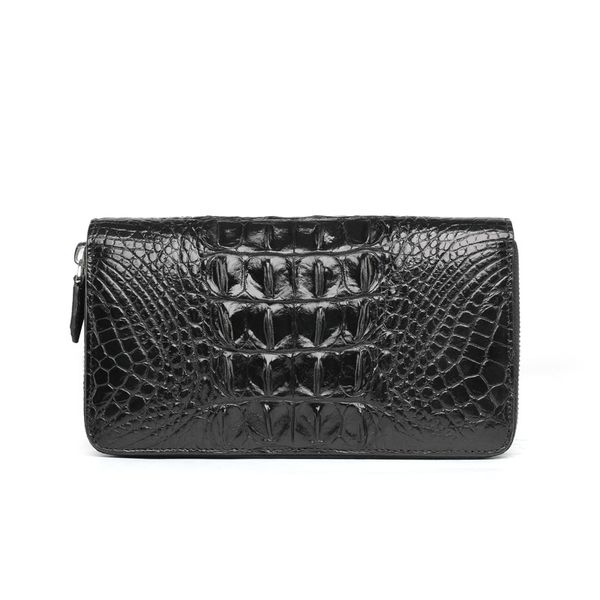 

designer wallet real crocodile leather wallet men black business card holder wallet male double zipper cellphone bag luxurious m, Red;black