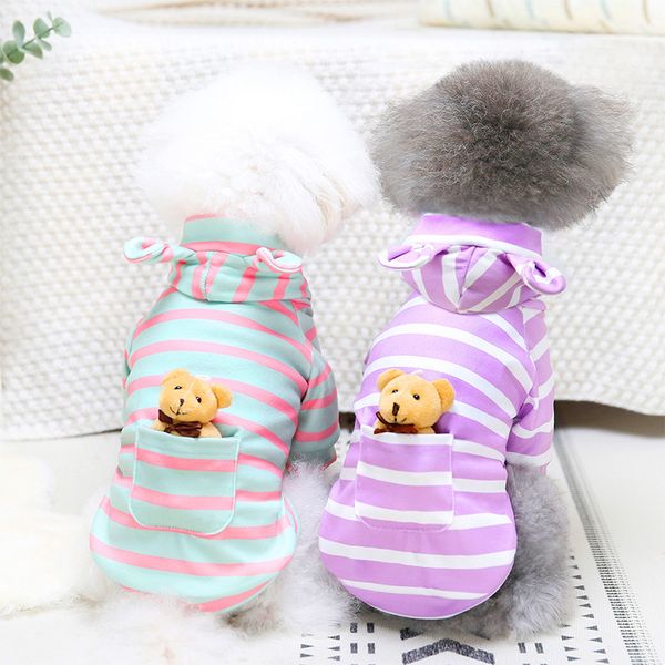 

autumn winter pet dog cloth striped bear doll sweater teddy detachable