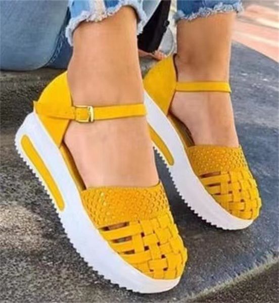 

2021 comfortable loafers women spring summer hollow buckle ladies platform sandals 35-43 large-sized female casual shoes, Black