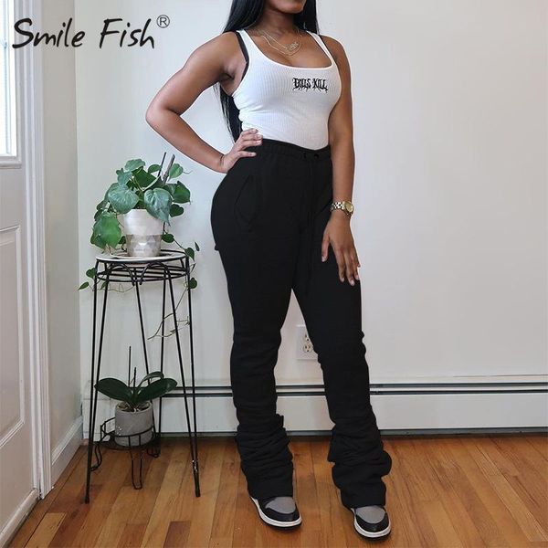 

casual pockets flare trousers women fashion lady long pants autumn winter drawstring sweatpants black femme 2021 outfits g2056 women's, Black;white