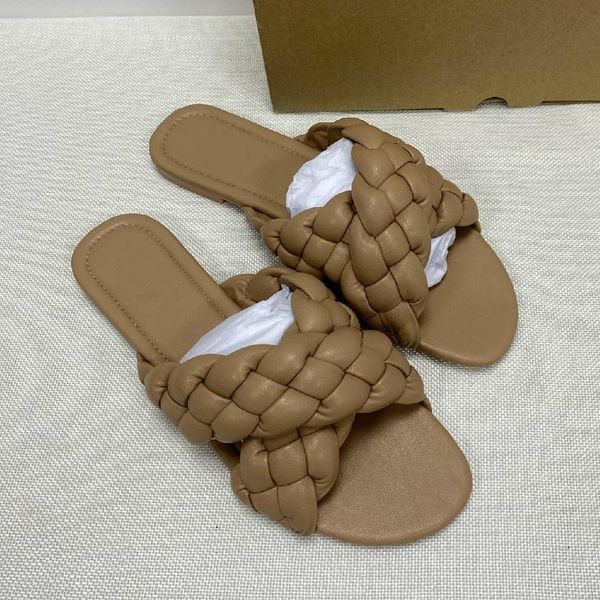 

slippers 2021 weaving style fashion women outside cross flat bottom sandals solid leather woman slides summer shoes, Black