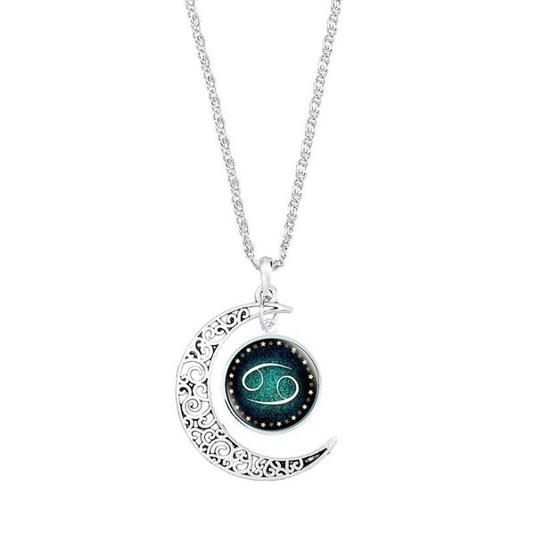 

chains twelve constellation time gem glass pendant necklace, Silver