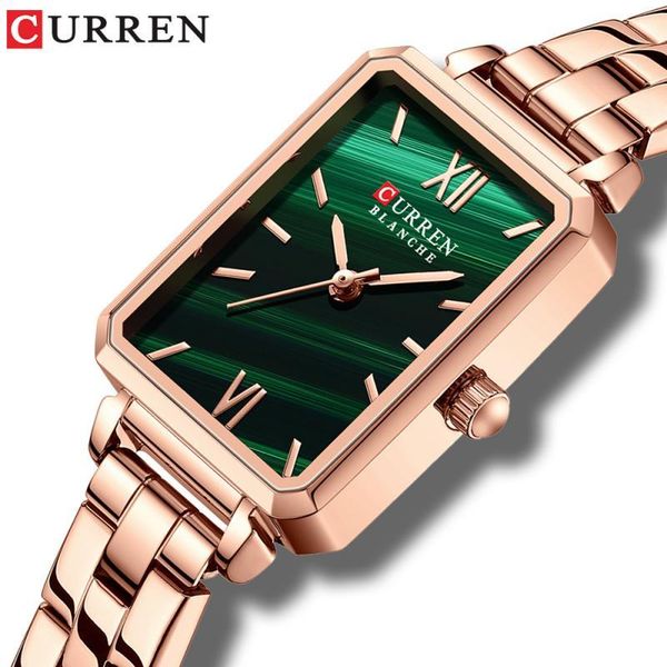 

wristwatches elegant women's wrist watches curren classic rectangle dial light thin quartz wristwatch stainless steel clock, Slivery;brown
