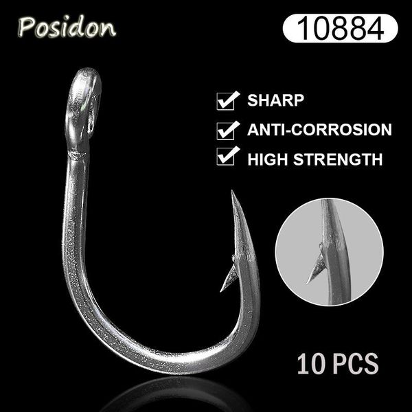 

posidon 10884 10 pcs/pack stainless steel assist fish hooks tuna bait circle live weighted fishing hook