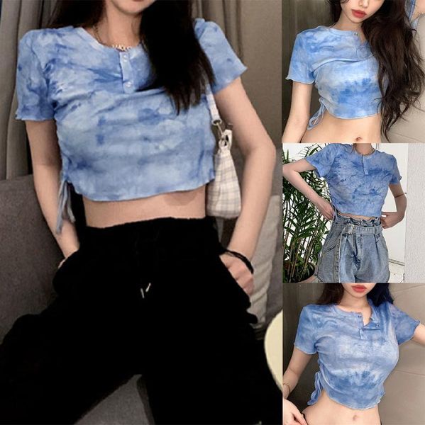 

women's t-shirt ladies short sleeve tie dye blue, White