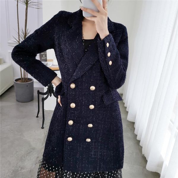 Abiti da donna Blazer Autunno Vintage Doppiopetto Cappotto di tweed di lana Donna 2021 Moda Donna Capispalla Casual Casaco Femme Taglie forti