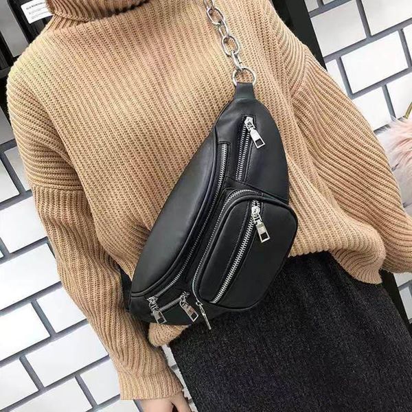

ladies waist brand pu black bag fashion high quality