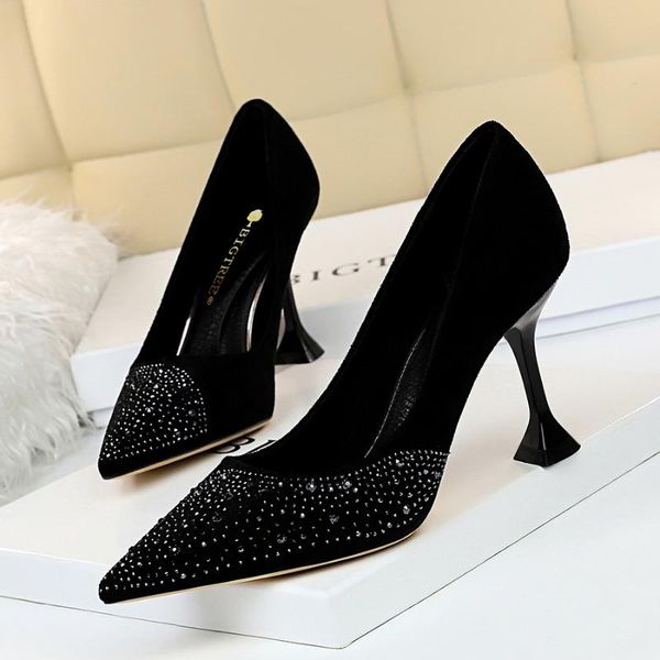 

dress shoes luxury women bling rhinestone high heels suede pumps pointed pink designer female ladies wedding, Black