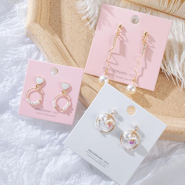 

dangle & chandelier bfh korean pearl earrings for women 2021 fashion sweet crystal heart round party drop female wedding jewelry, Silver