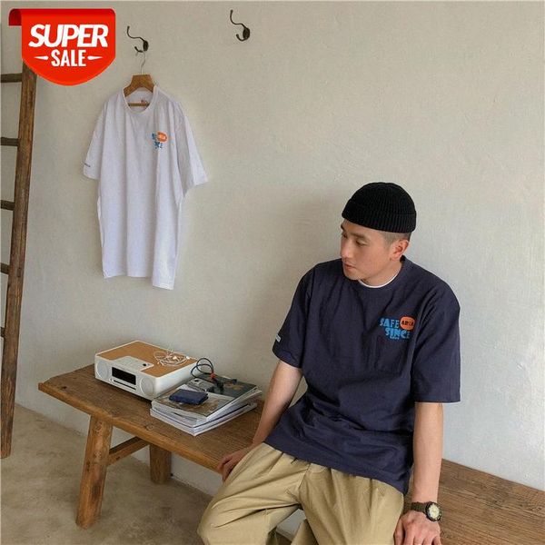 

forn3 round neck pullover t-shirt men's japanese alphabet printing casual short sleeves #y75c, White;black