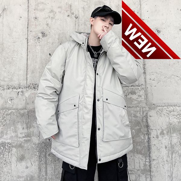 

high street men's hooded gray goose down jacket 2021 winter large loose white duck mens thick warm coat fashion, Black
