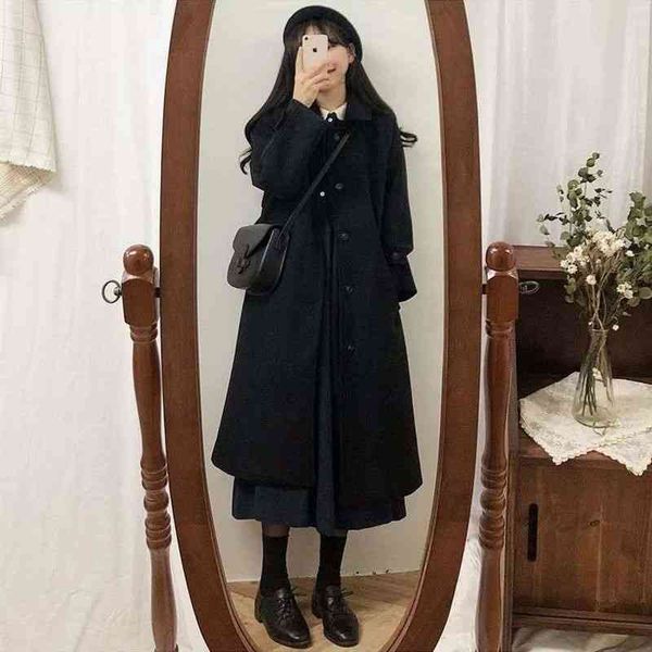 

women's wool & blends student woolen coat mid-length autumn and winter 07ab, Black